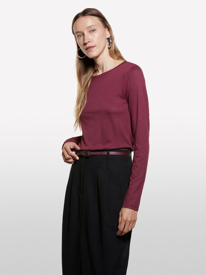 T-shirt bordô com mangas compridas - t-shirt de manga comprida para mulher - Bordô | Sisley image number 3